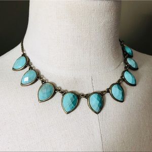 Turquoise Teardrop Gold Chain Choker Necklace